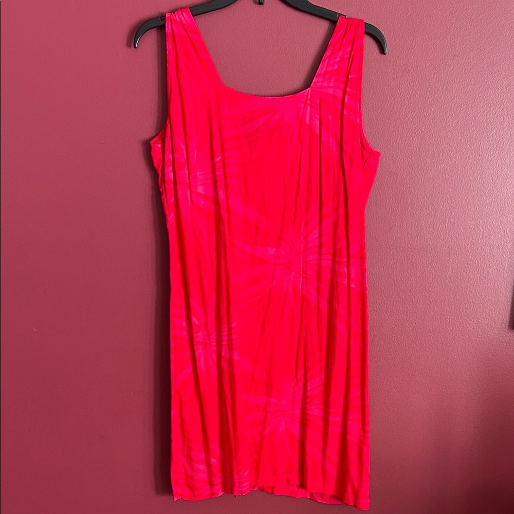 Kosi Bali Collection Pink/Red Tropical Leaf Print Sleeveless Dress